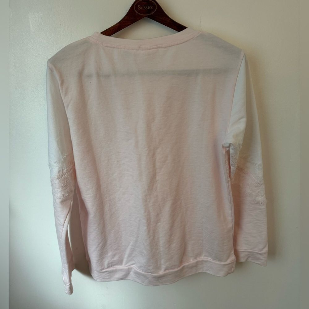 Country Store Women’s Crew Neck Sweatshirt Light Pink & White Lace Detail Cotton - Picture 6 of 9